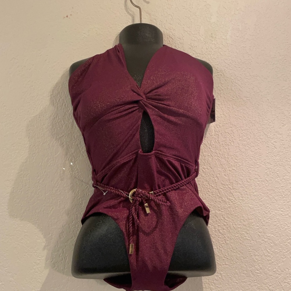 Burgundy One-Piece Swimsuit with Knot Detail